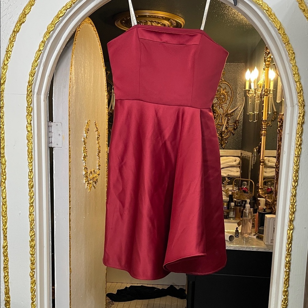 NWT Halston Heritage Red Cranberry Mini Cocktail Bridesmaid Strapless Dress 2